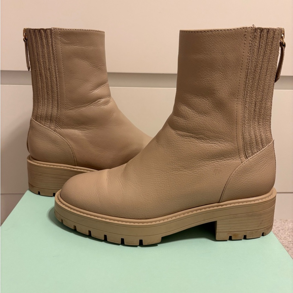 Aquazzura Saint Honore Combat Bootie in Soft Beige. Size 7.5.